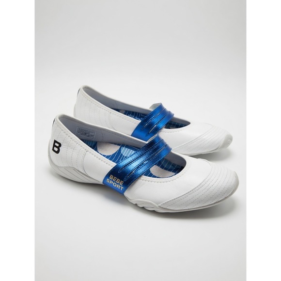 bebe Shoes - Y2K Bebe Sport Womens White Blue Leather Mary Jane Ballet‎ Flats 8 Puma Sporty